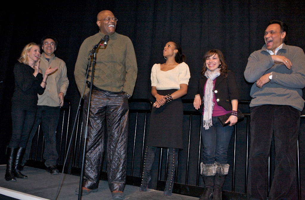 Samuel L. Jackson entertains while answering questions at the Q&A, with Naomi Watts, Rodrigo Garcia, Kerry Washington, Gloria Garayua, and Jimmy Smits