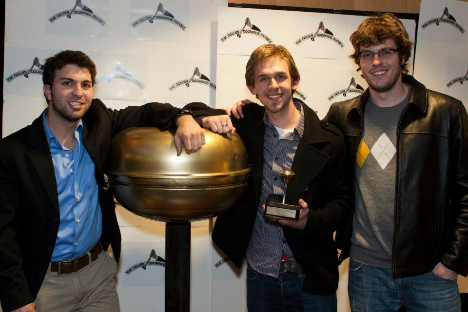 Jeremy Vincent Coman accepting 3rd place at the Golden Doorknob Awards with producer Peter Gargaro and cinematographer Alex Pickering. -2012