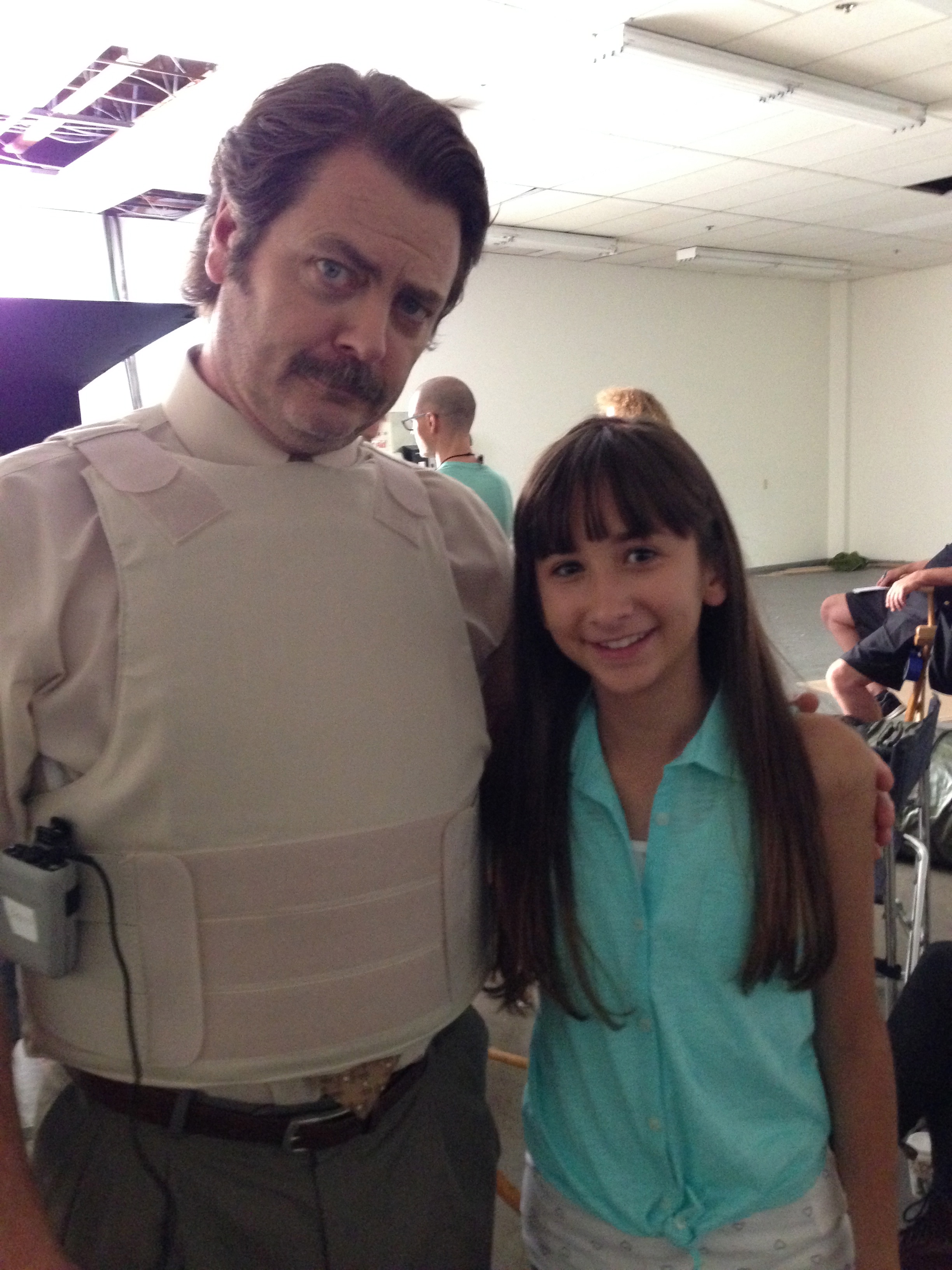 Lauren Reel on set with Nick Offerman