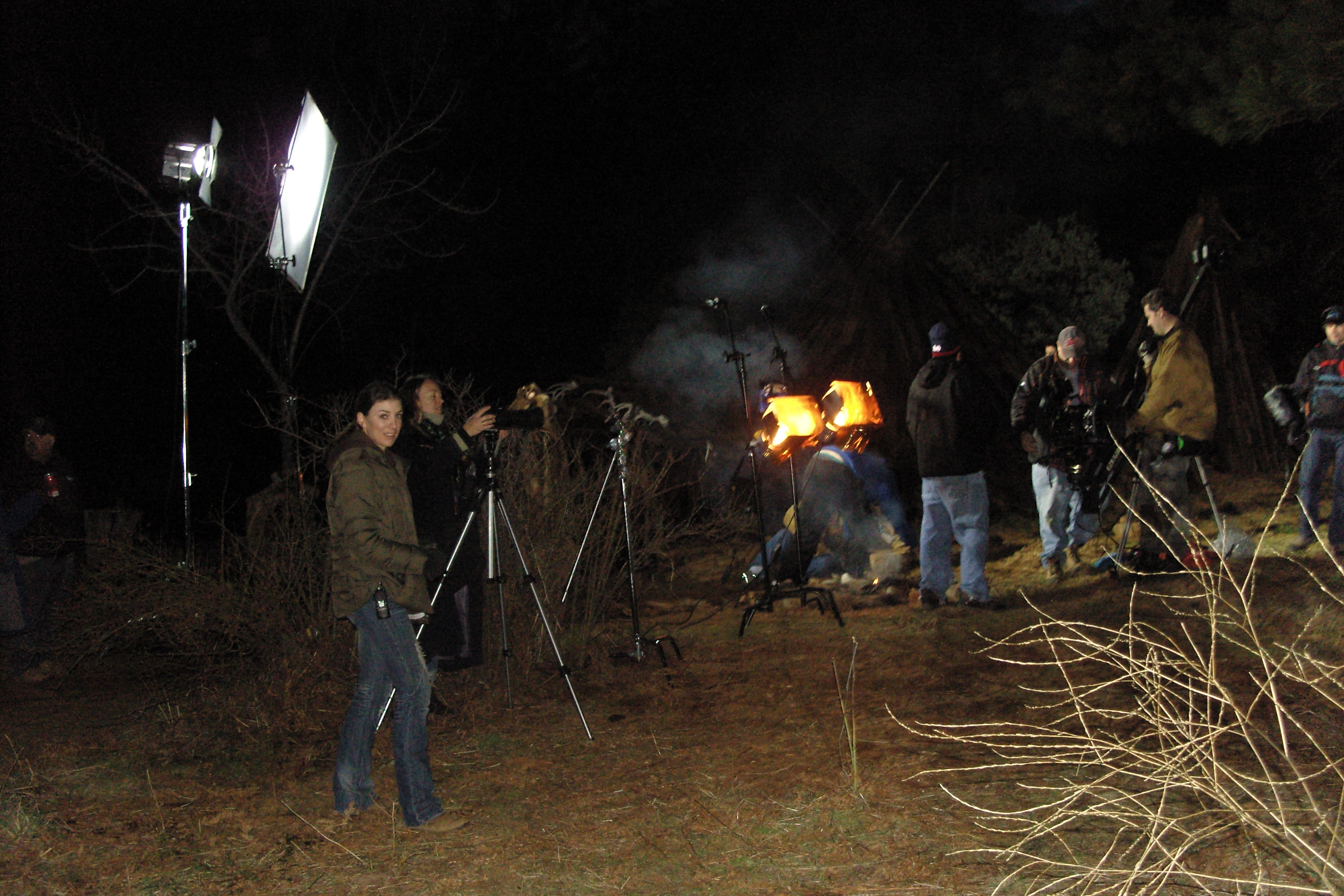 Christa on nightime movie shoot with her horses.