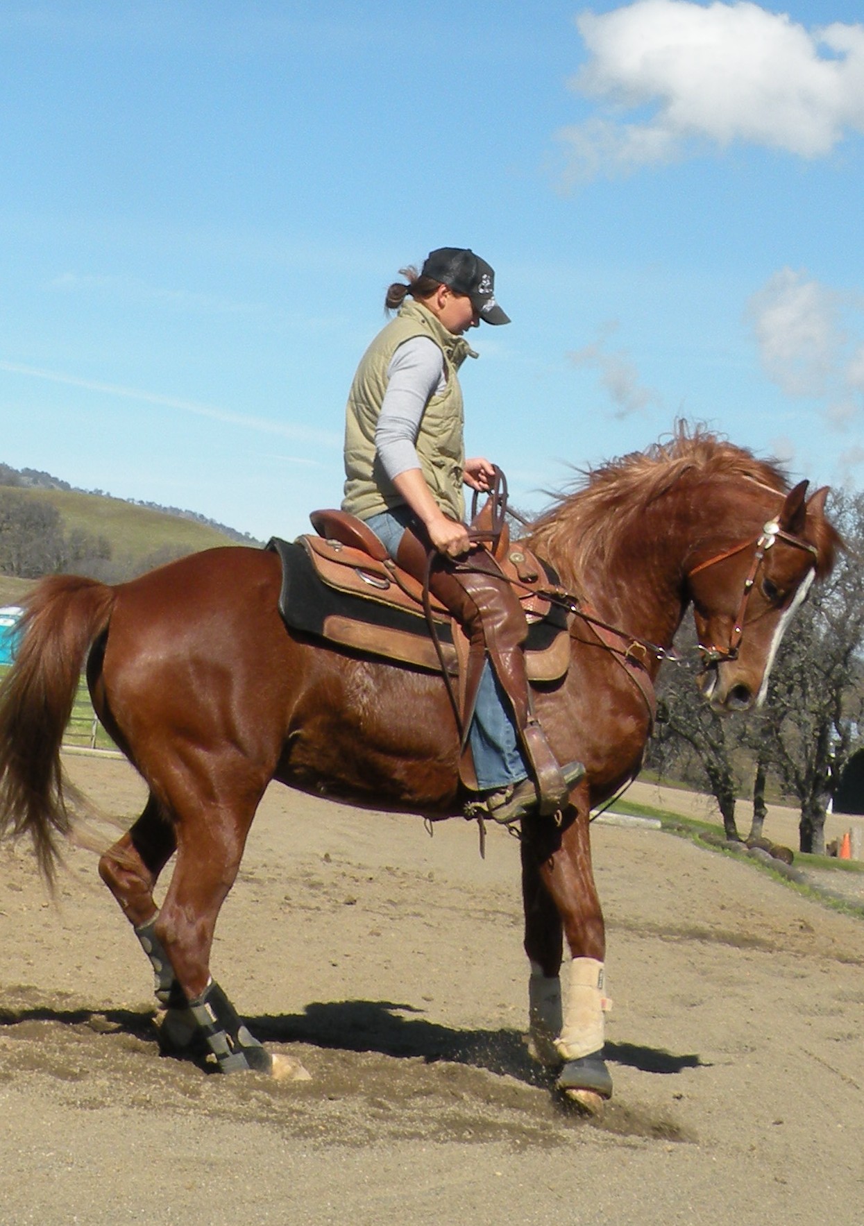 Christa and Hali practicing Reining manuevers.