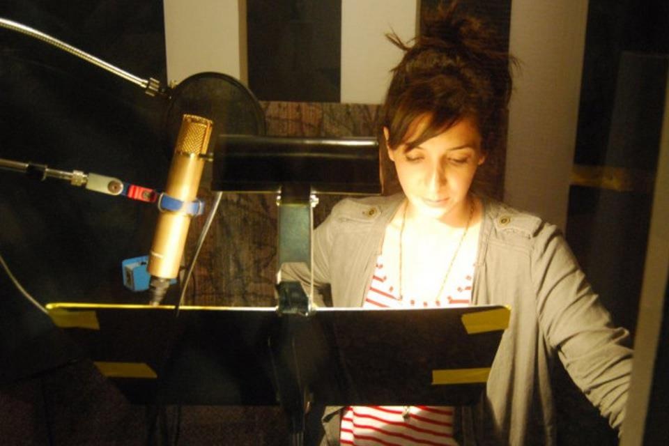 Suzanne Cotsakos recording the voice of Figley in MUTASIA: The Mish Mash Bash