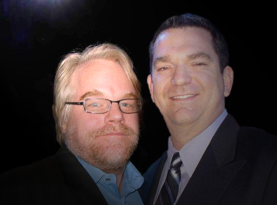 Philip Seymour Hoffman & Nick Nicholson in the green room at the Tonight Show.