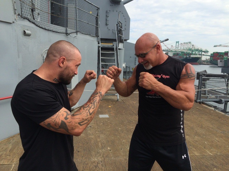 On the USS Iowa to work some fight choreography with Bill Goldberg for the feature film: 