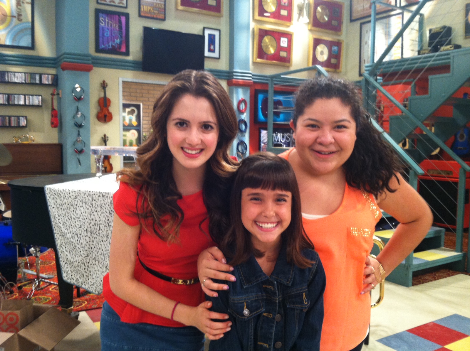Molly Jackson, Raini Rodriguez, and Laura Marano on the set of Austin and Ally.