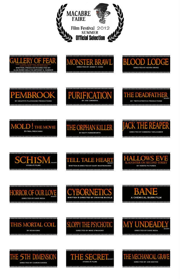 Blood Lodge and Pembrook make the official selection list to be viewed at the Macabre Faire Film Festival. July 2012