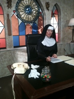 Film still of Andrea Anderson as Sister Aloysius in Doubt, LAFS re-enactment