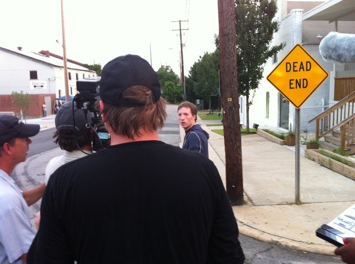 Filming sidewalk scene for Destiny Road