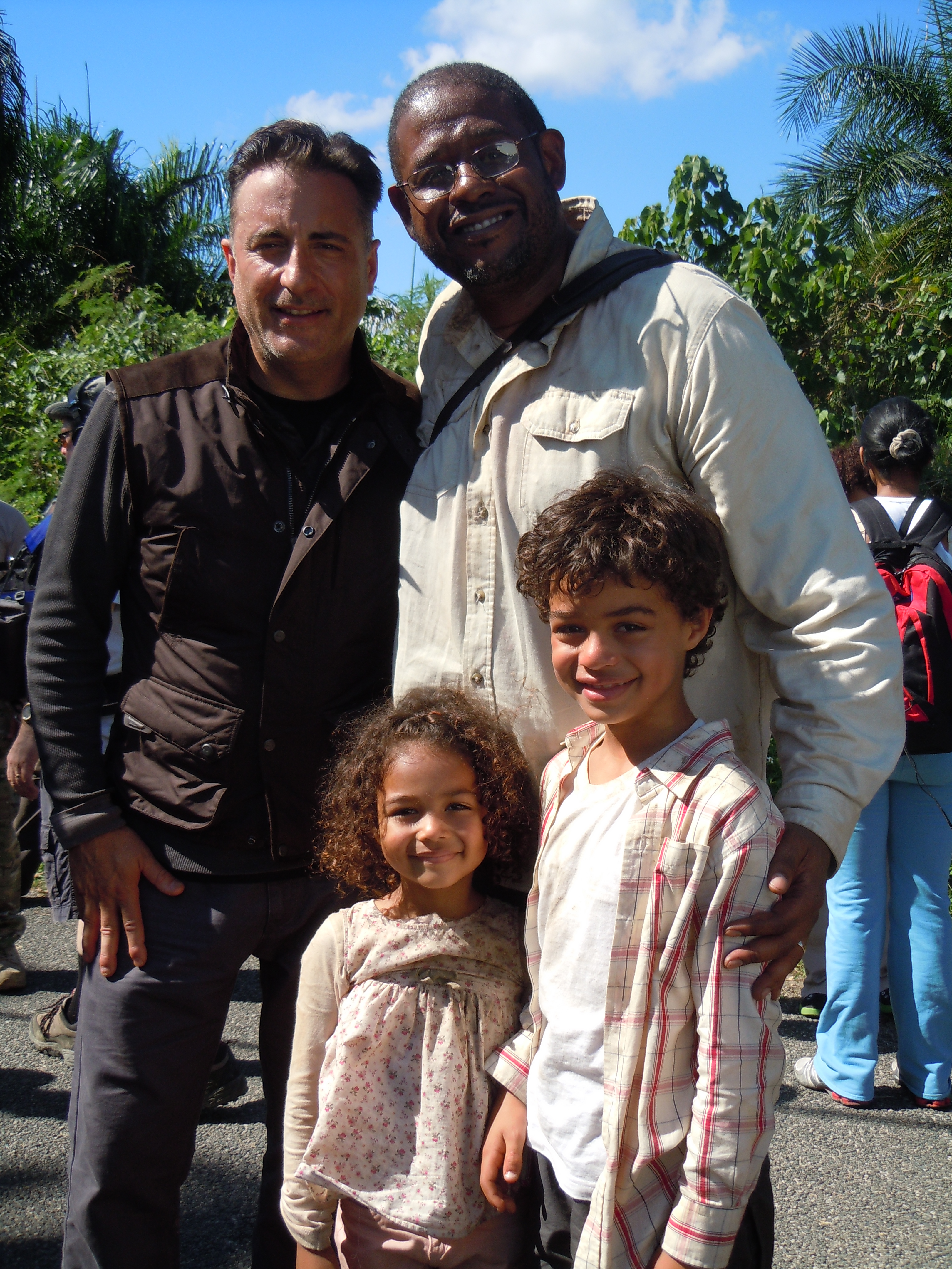 Andy Garcia, Forest Whitaker with Millie Davis & Drew Davis on location in the Dominican Republic. 