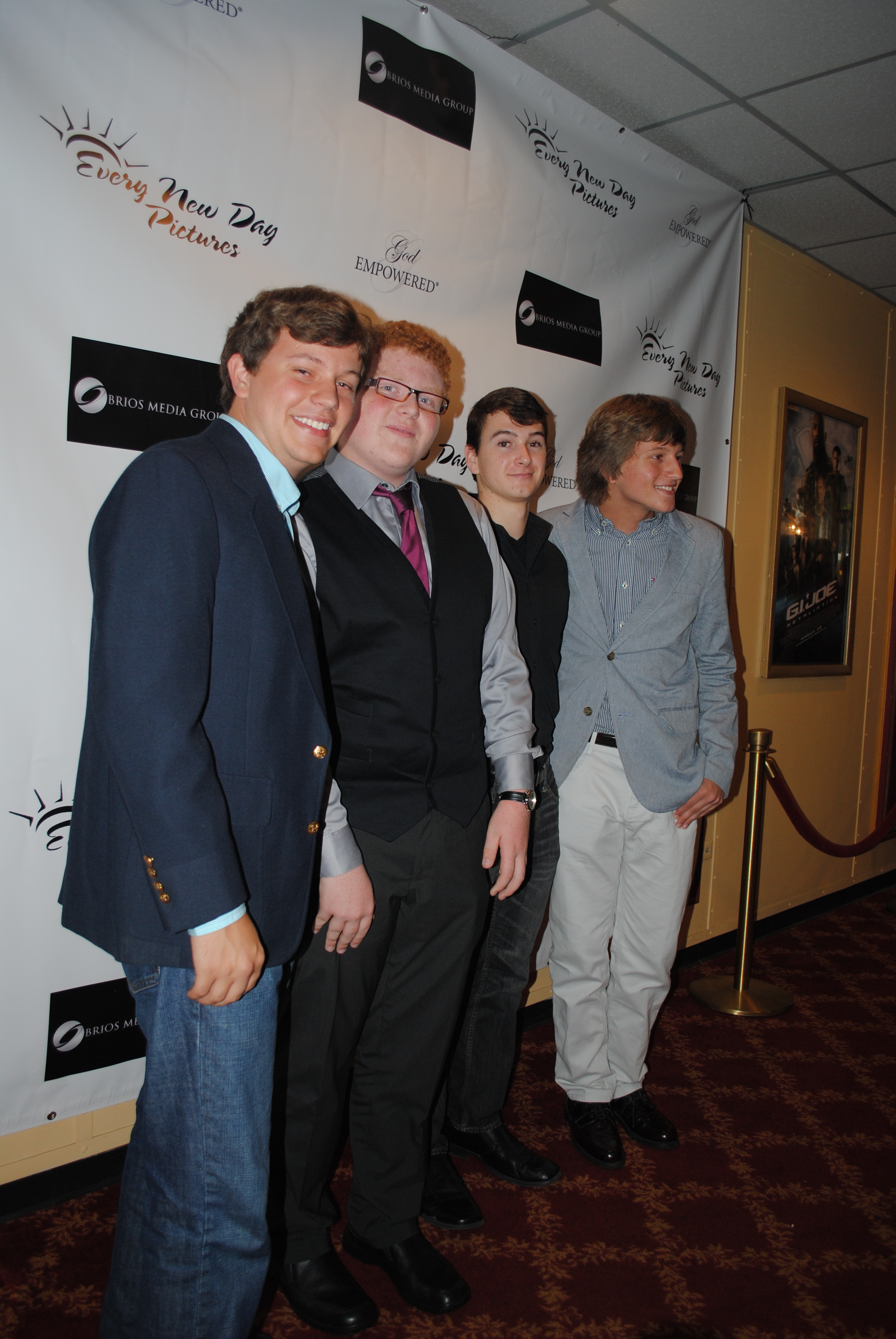 (Ryan)Ryan Williams, Cameron Atkins (Luke Ptacek), Drew Williams (Voltaire Council) and Jessie (Andrew Williams) at the Premiere of 
