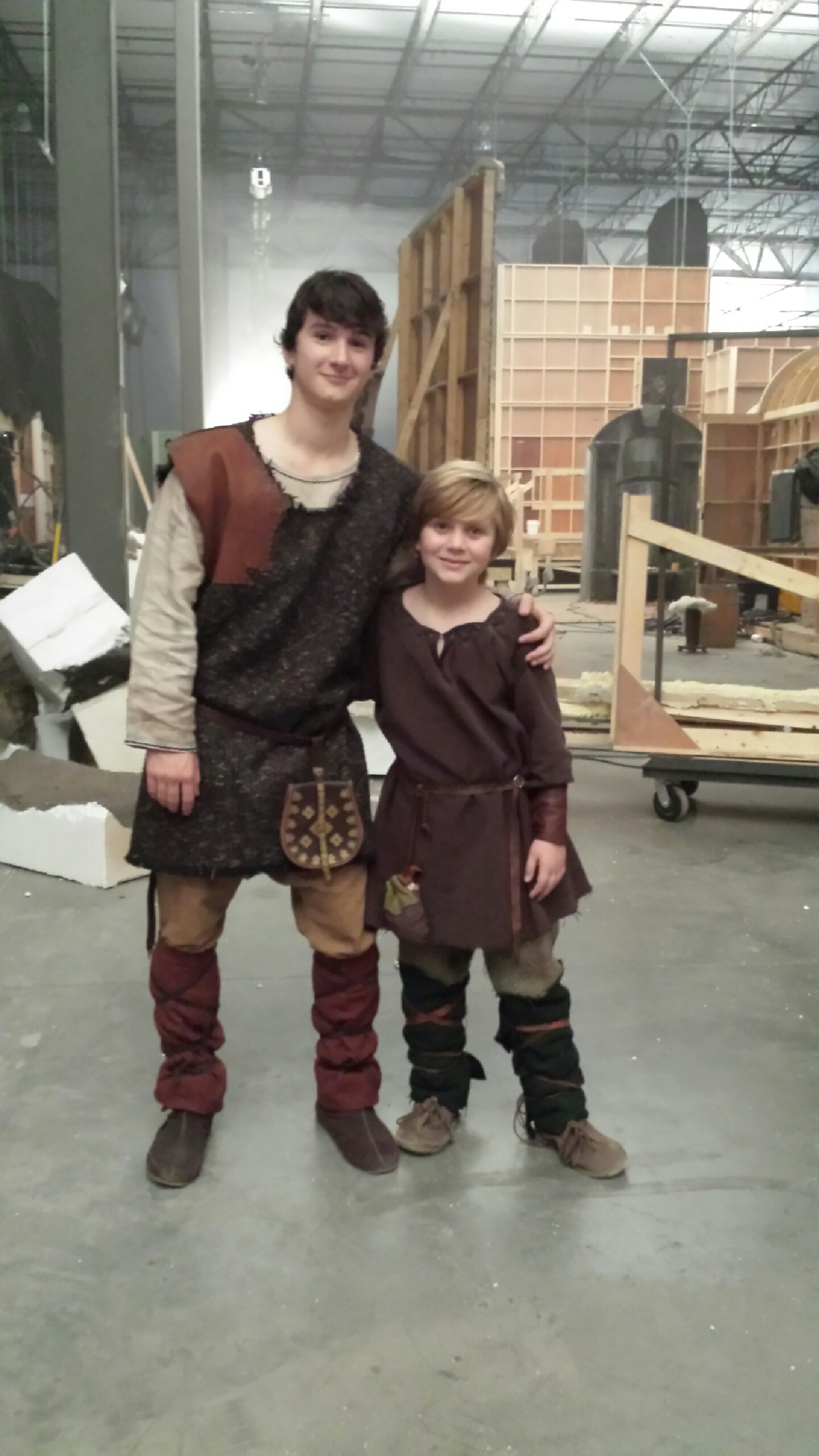 Young Finn (Voltaire Council) and Young Klaus (Aiden Flowers) backstage on the set of 