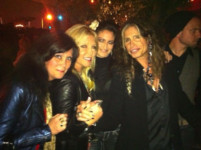 Helen Darras, Pamela Bach Hasselhoff, Vikki Lizzi all holding hands with THE ONE & ONLY DEMON OF SCREAMIN', MR. STEVEN TYLER OF THE ROCK BAND 