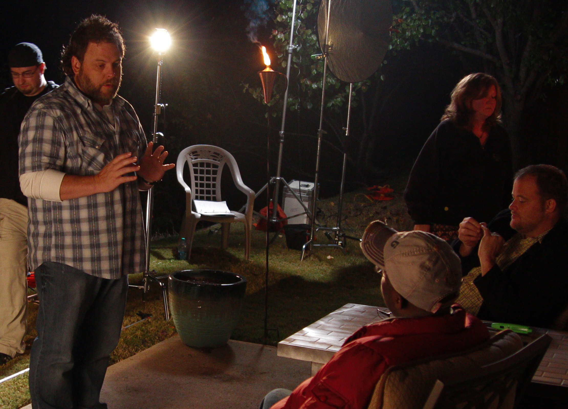 On the set of 'Running' working through a scene with our two lead actors.