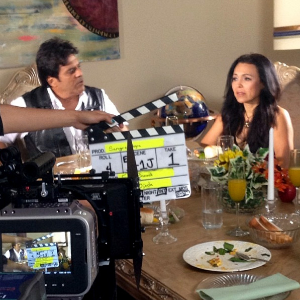 Sandra Santiago and Erik Estrada on the set of Sangre Negra Los Angeles California www.SandraSantiago.com