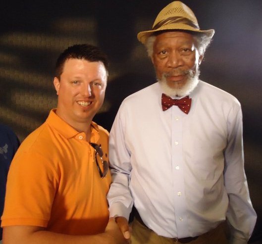 Shawn Copenhaver and Morgan Freeman on the Set of Dolphin Tale