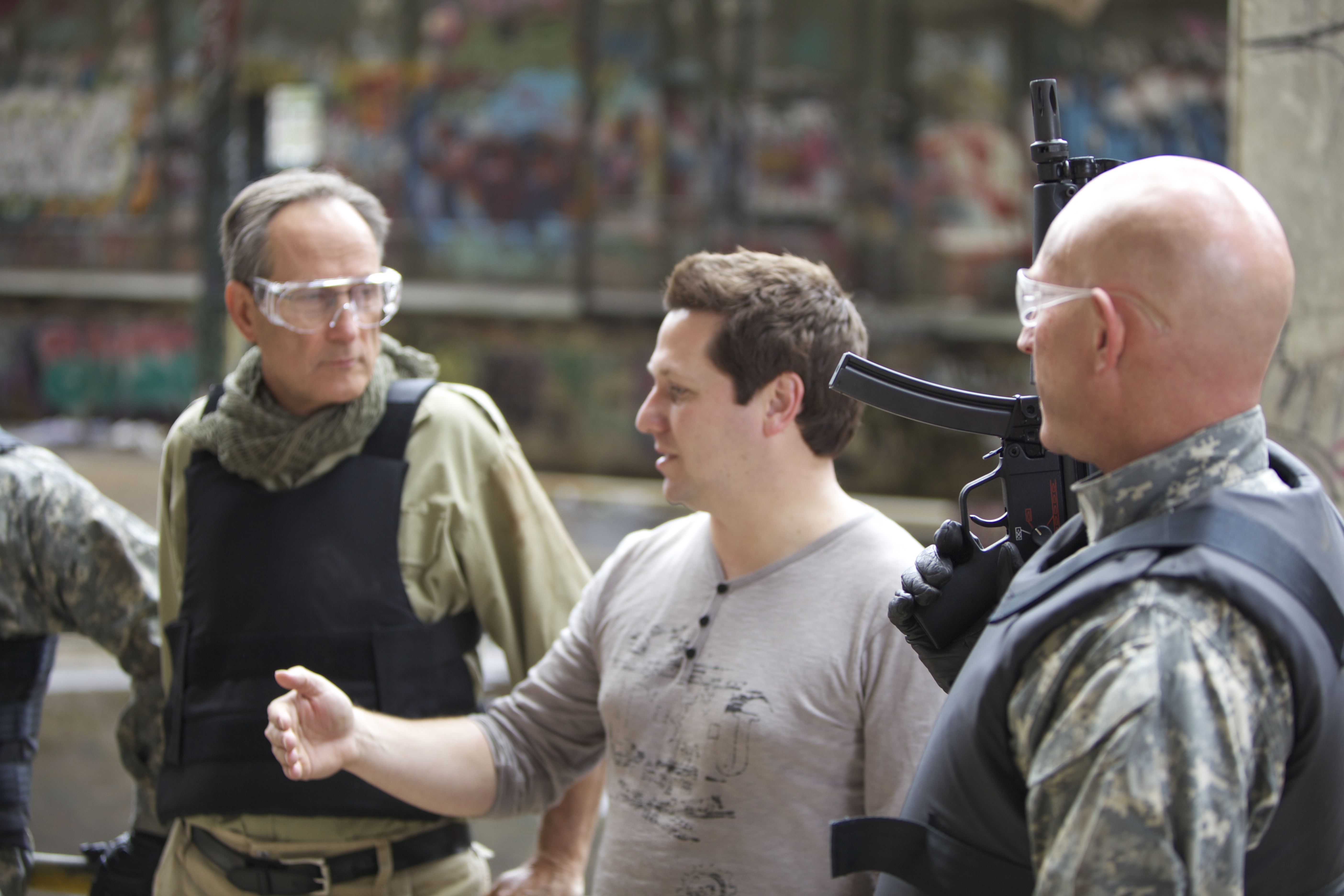 Jared Madden (middle) on the set of 
