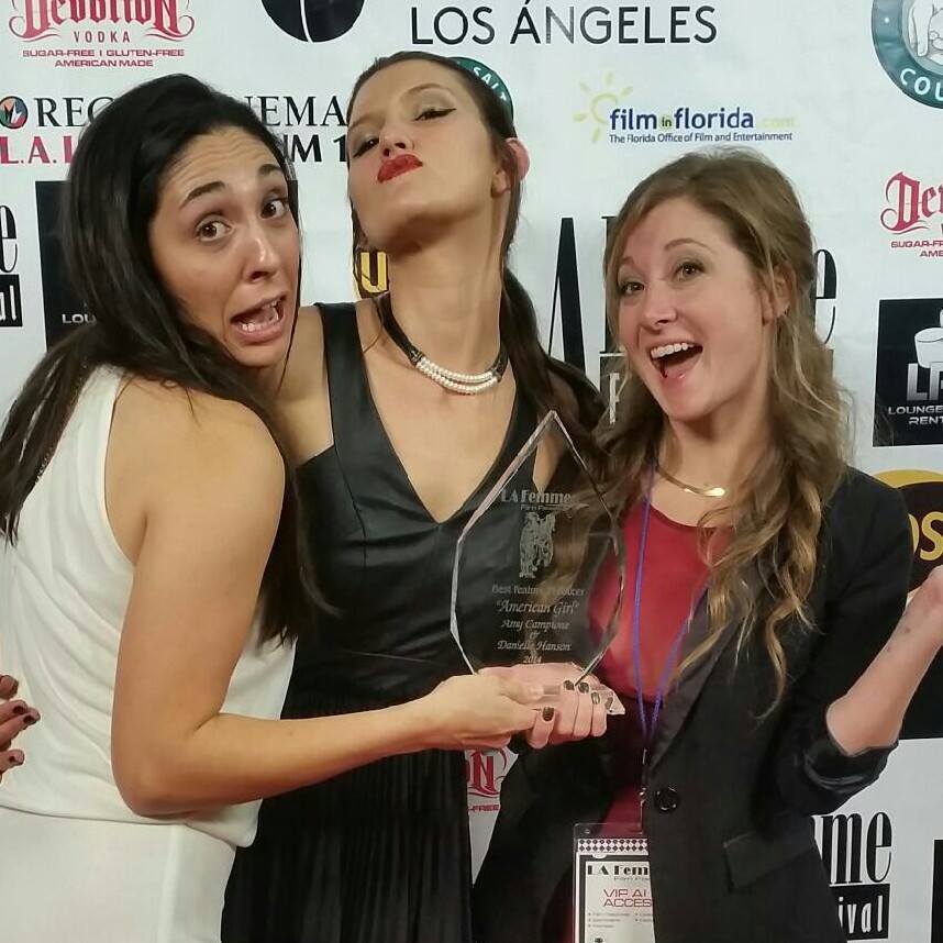 Danielle Hanson, Glitter Rose, Amy Campione on the LA Femme International Film Festival Awards Ceremony red carpet. Winner 