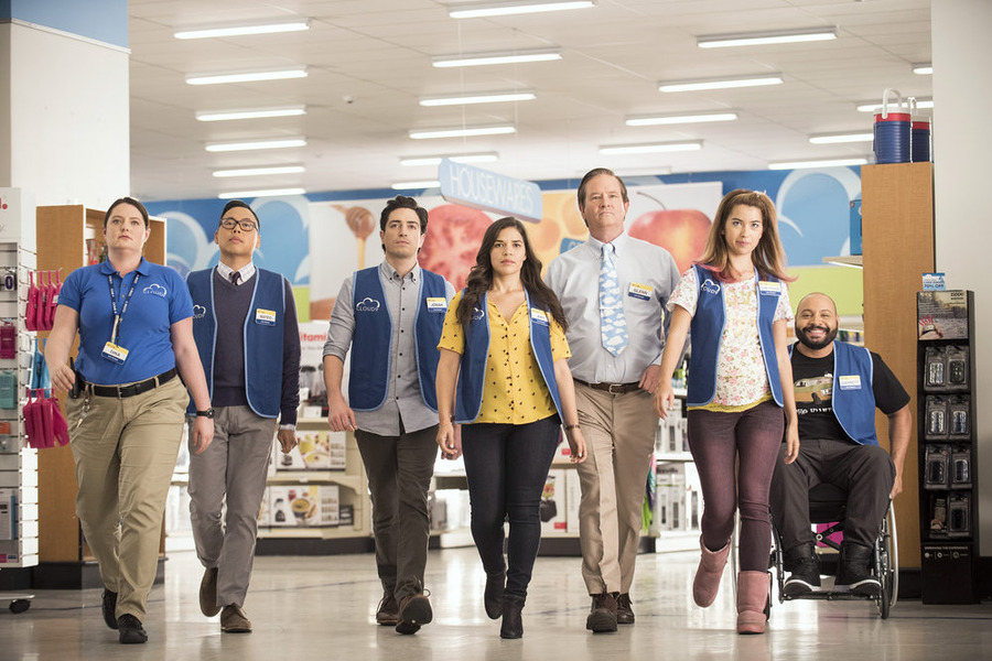 Mark McKinney, America Ferrera, Ben Feldman, Colton Dunn, Lauren Ash, Nichole Bloom and Nico Santos in Superstore (2015)