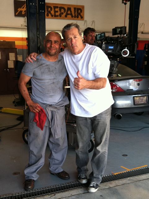 Marco Draven with Rob Pritts on the set of AAMCO Commercial.
