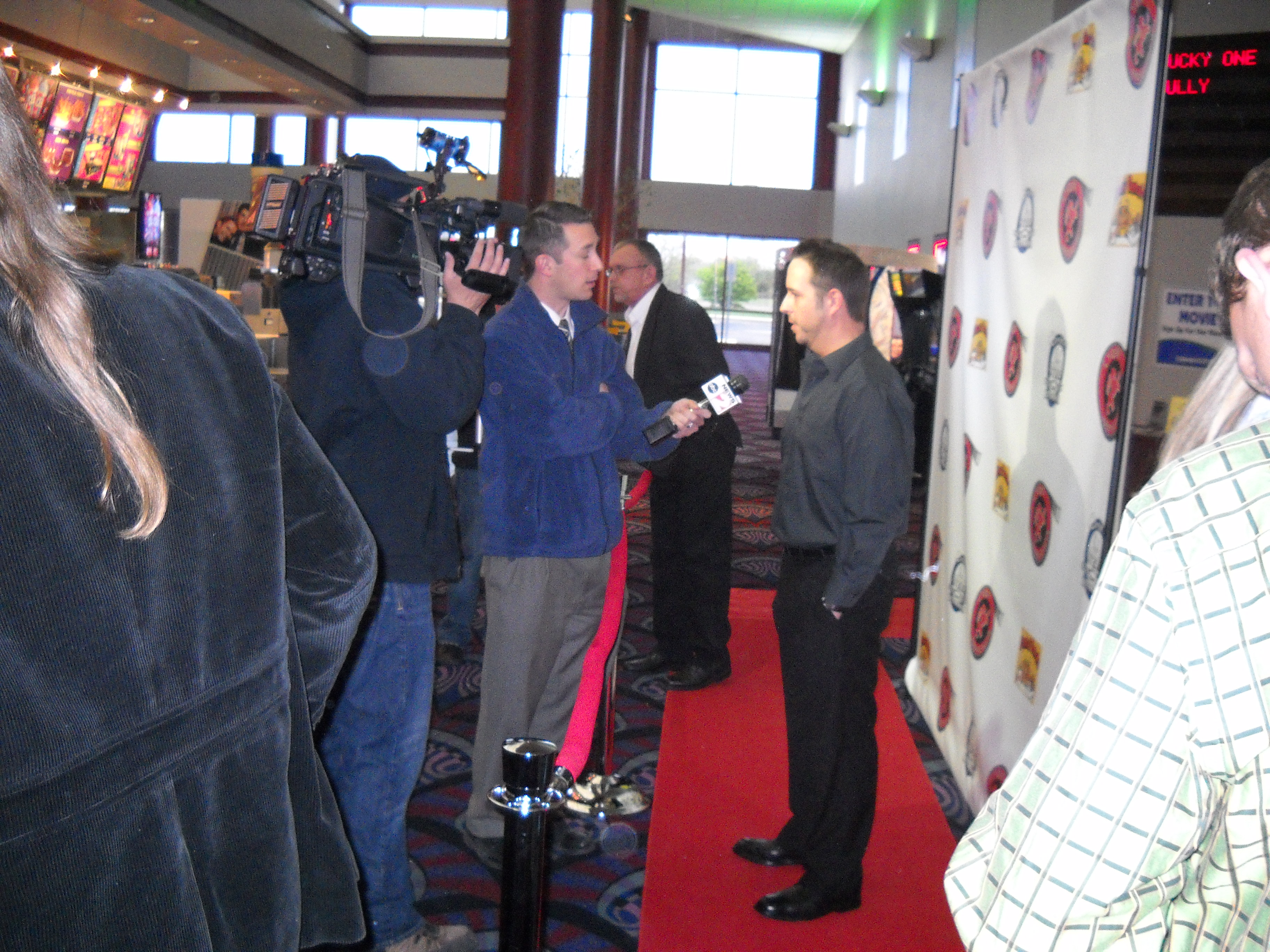 Nicholas Joseph Mackey being interviewed by Justin Betti of ABC 12 News @Premiere of Little Creeps