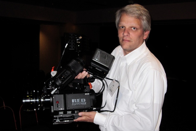Bob showing off the RED ONE camera.