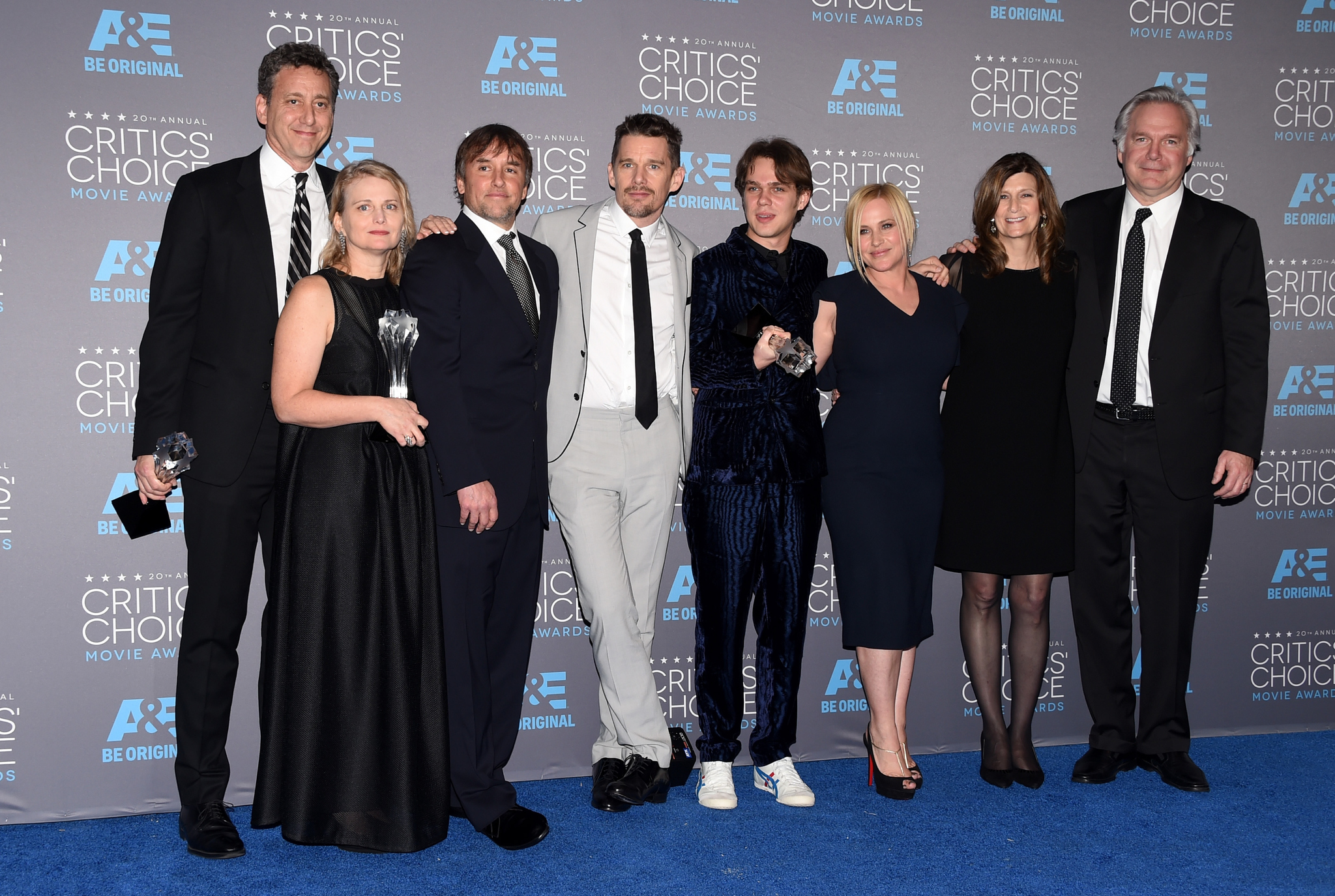 Patricia Arquette, Ethan Hawke, Richard Linklater, Sandra Adair, Jonathan Sehring, John Sloss, Cathleen Sutherland and Ellar Coltrane