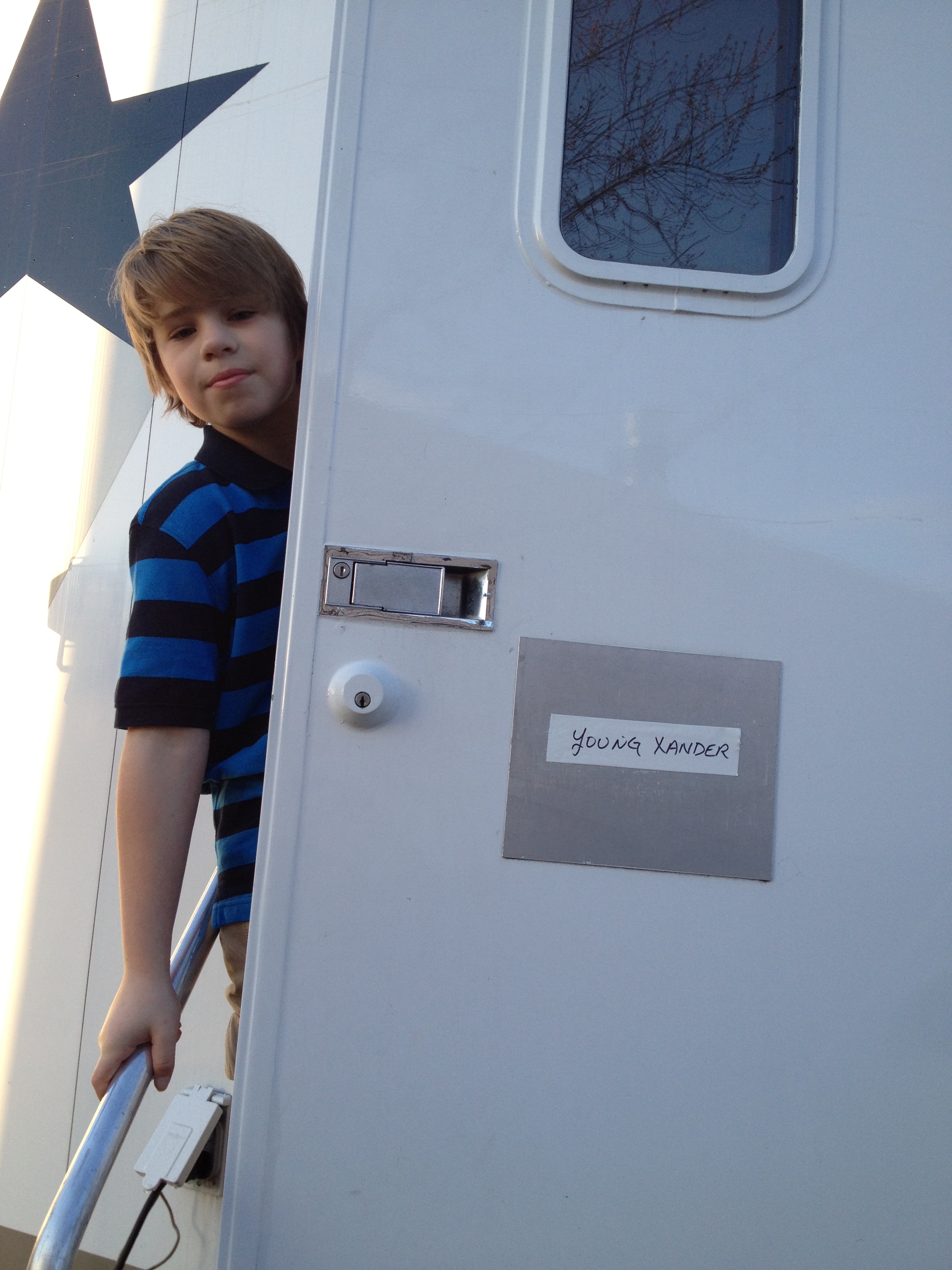 Daven Pitkin as Young Xander on set of Sea of Fire TV movie 2014.(uncredited ~ photo still)