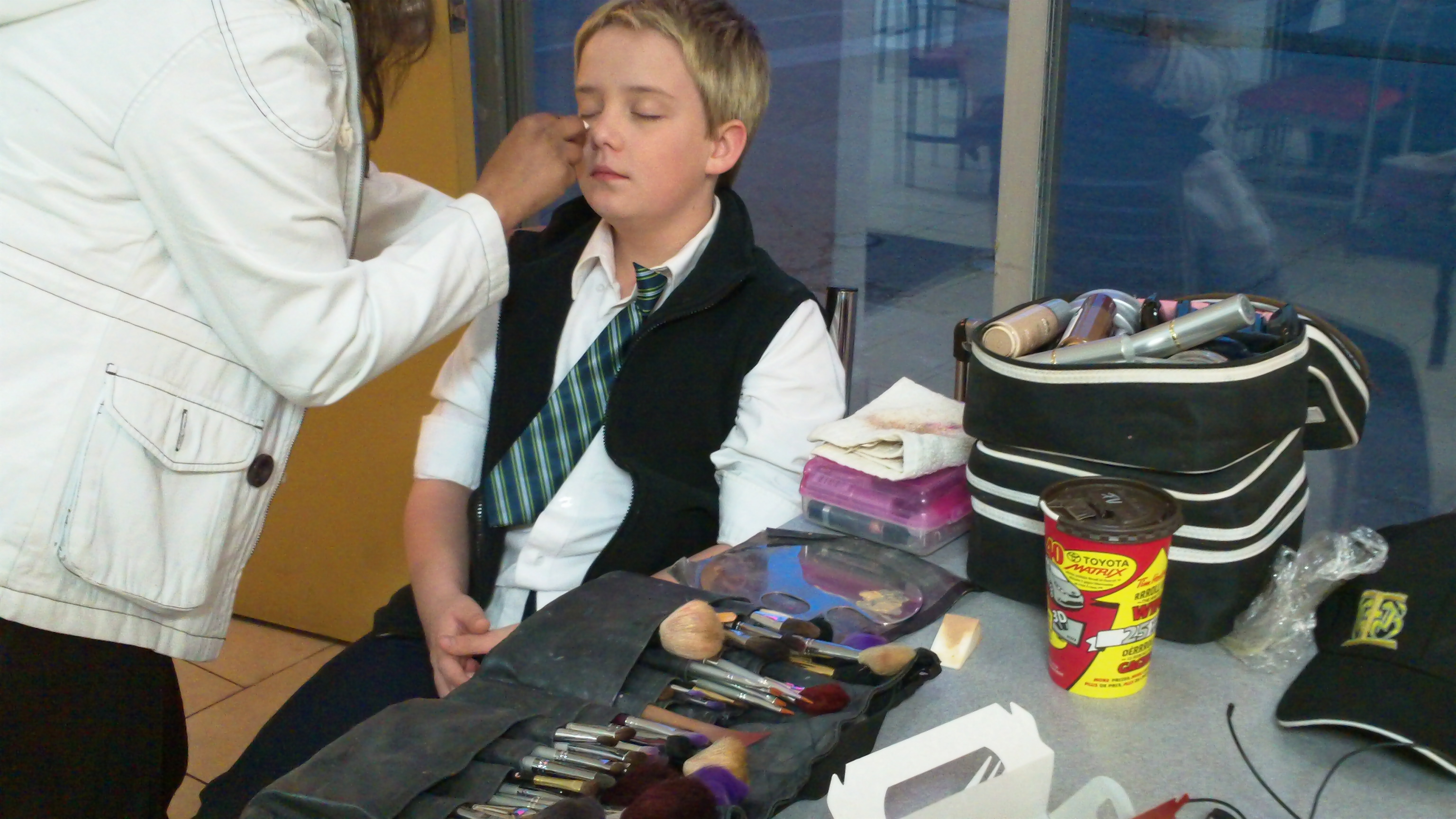 In the make up chair for 