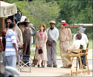 On the set of the GREAT DEBATERS, Director Denzel Washington.