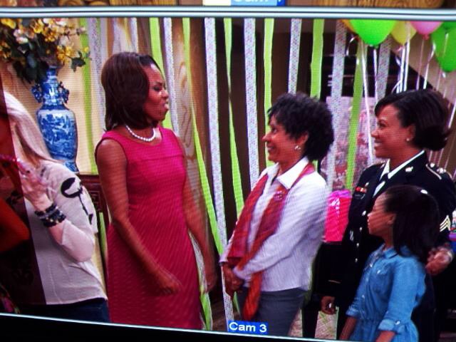 As Sergeant Harris with Michelle Obama on Disney's 
