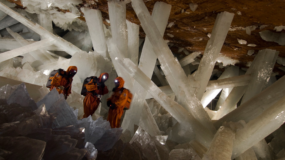 NatGeo crew. Crystal cave Naica Mexico 2009