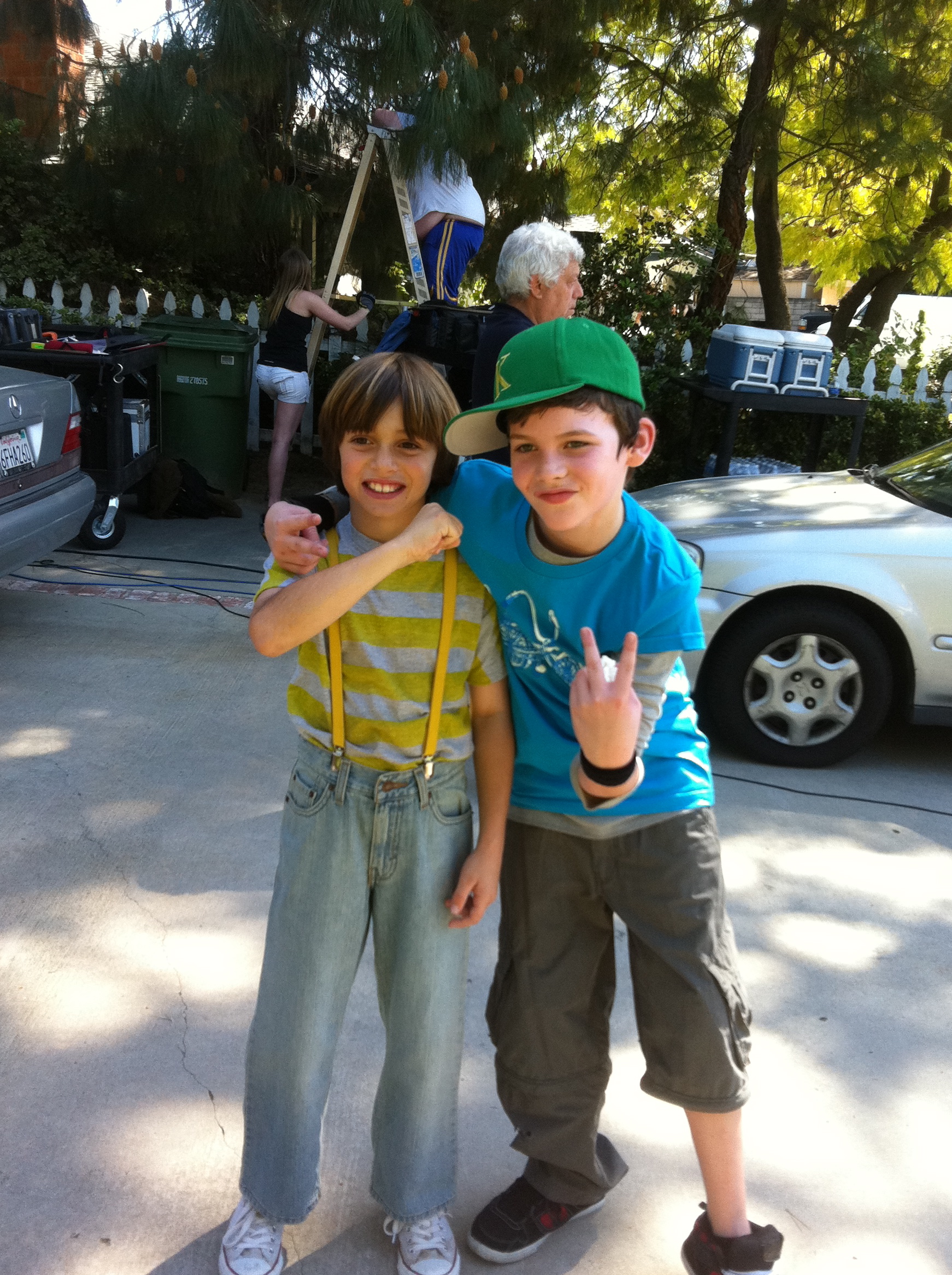 Jay Jay Warren (young Kevin) and Jack Coughlan (young Fred) on the set of 