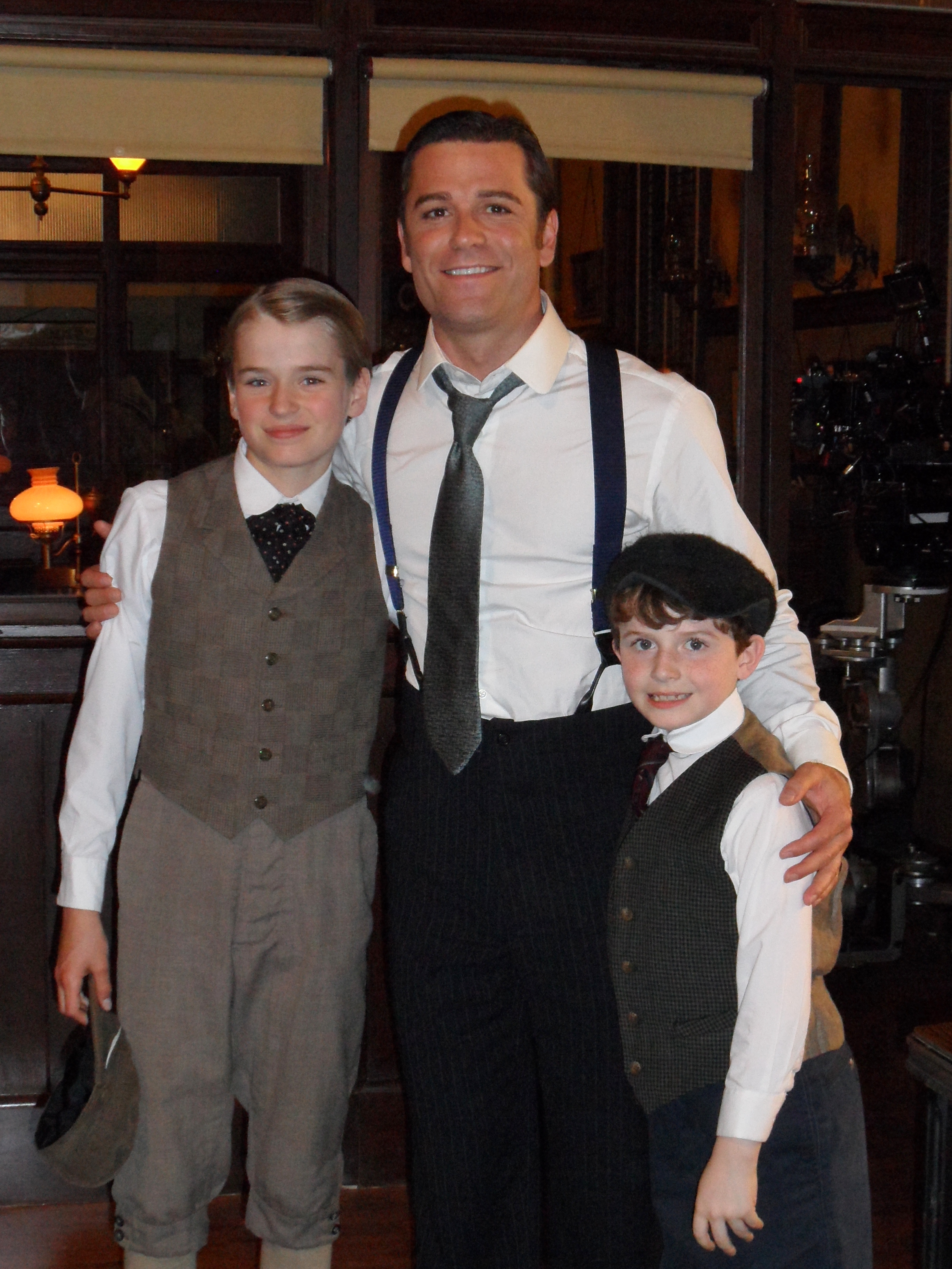 Murdoch Mysteries (T.V.series) - on set with Yannick Bisson (Inspector William Murdoch), and Charles Vandervaart (big brother John Brackenreid) June 2012.