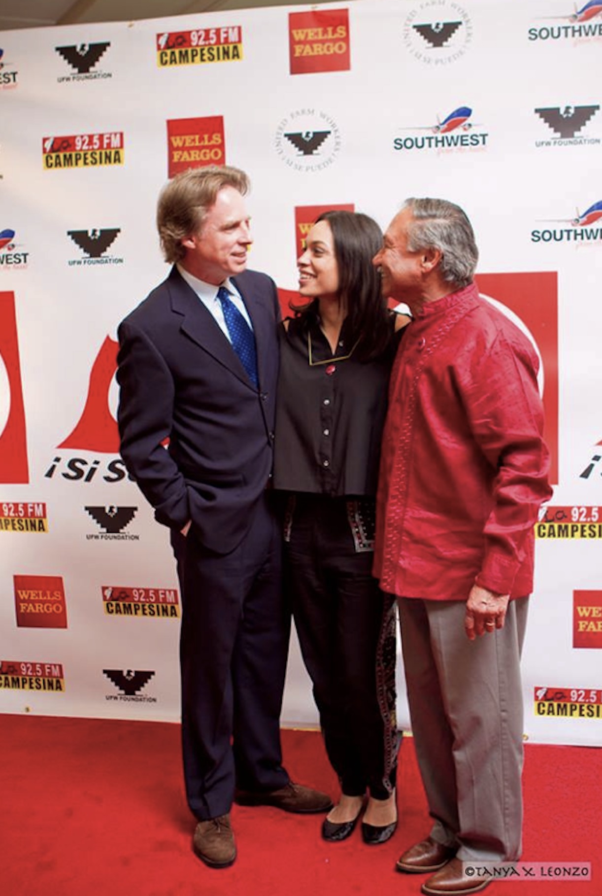 Jack Holmes and Rosario Dawson with UFW president Arturo Rodriguez at a special screening event of 