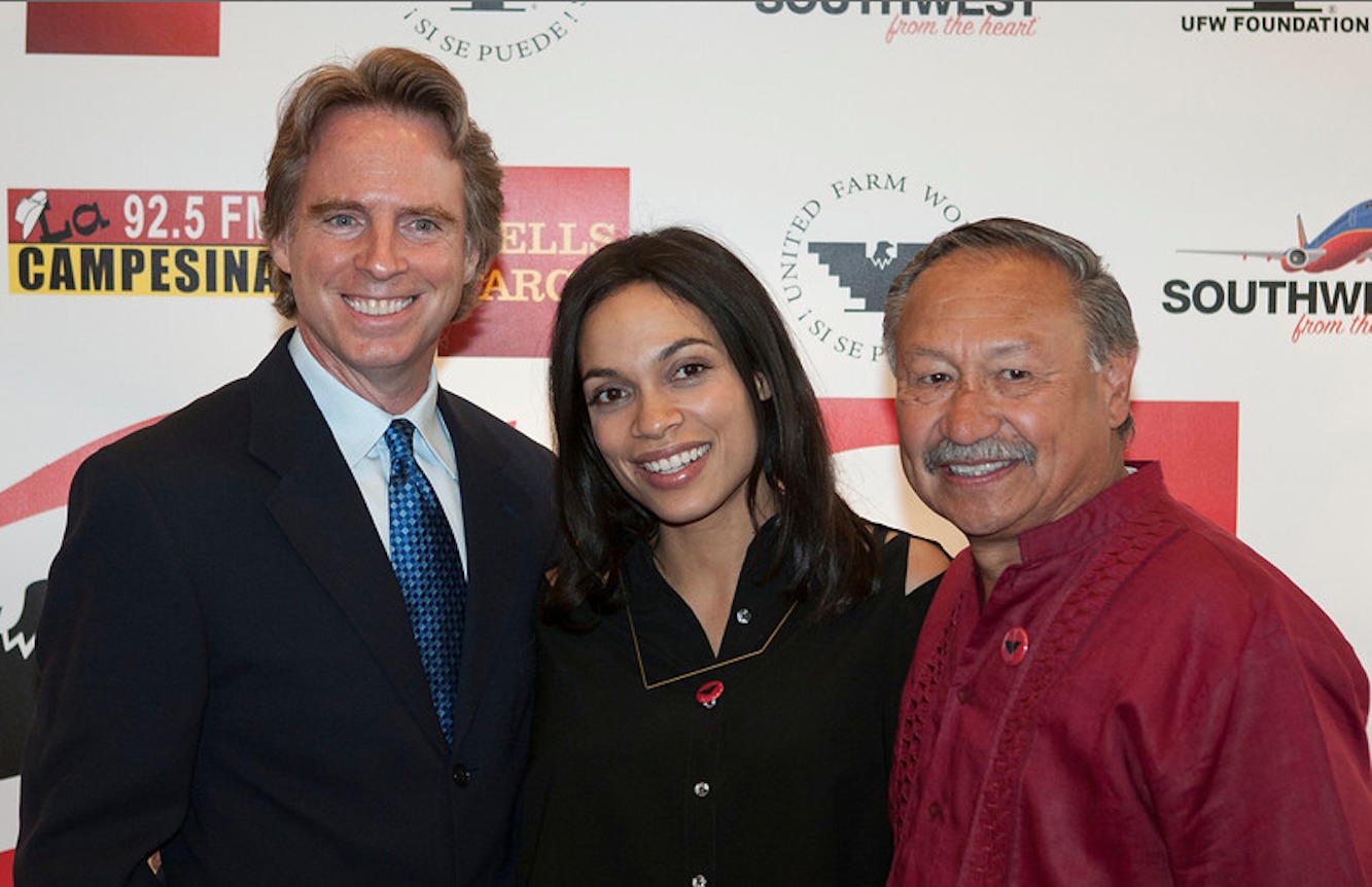 Jack Holmes, Rosario Dawson and UFW president Arturo Rodriguez at the Bakersfield, CA premiere of 