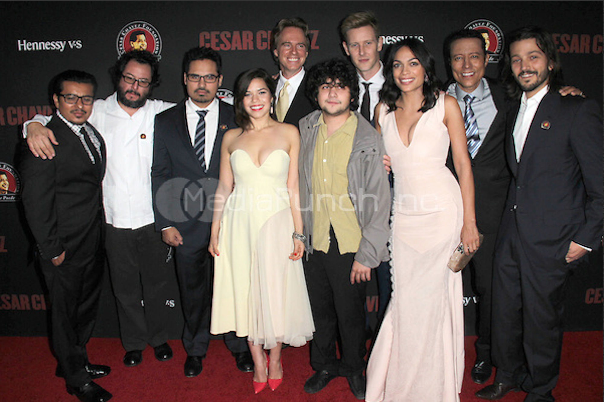 Jack Holmes with Cesar Chavez cast on the red carpet at the premiere on March 20, 2014.