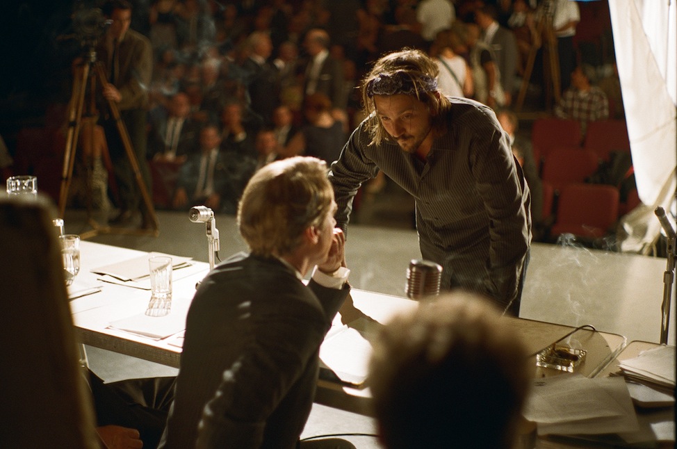 Jack Holmes, playing Sen. Robert F. Kennedy (RFK), being directed by Diego Luna in 