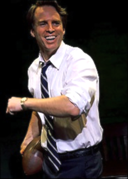 Jack Holmes onstage Off-Broadway as Bobby Kennedy in 