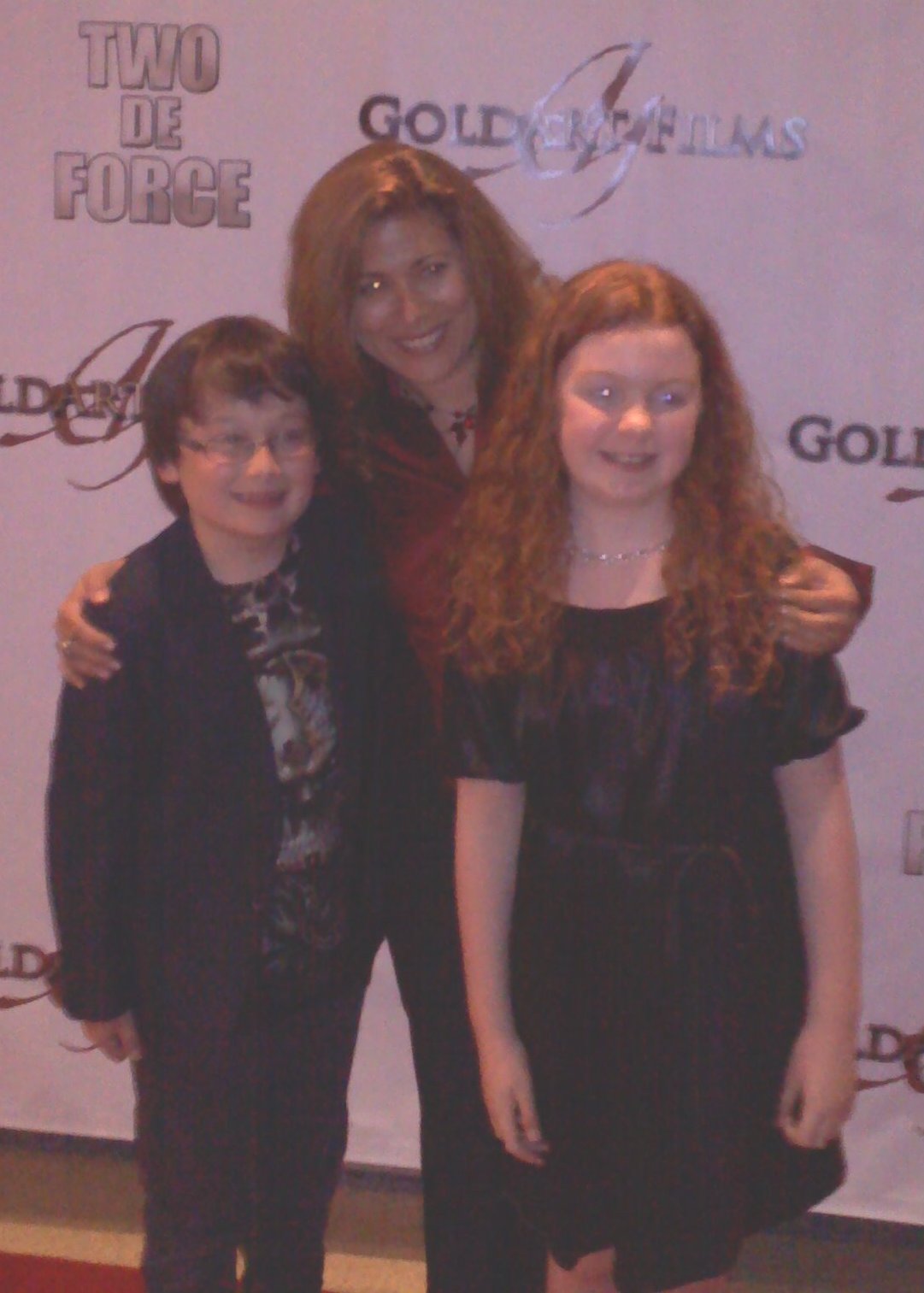 Matthew with Executive Producer, Orna Rachovitsky (C) and actress, Amelia Compton (L)on the red carpet at the premiere of Two de Force.