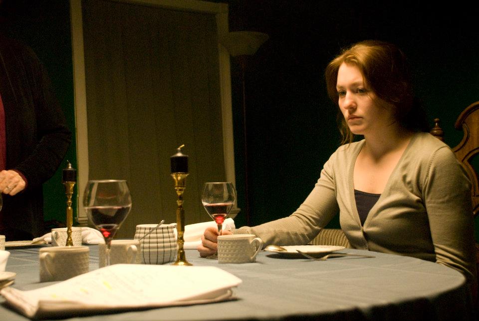 Meagan Lee Farrell working on the set of Dinner at Desmond's (2012)