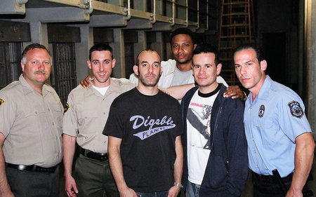 From left: Marty Johnson (Creator), Paul J. Alessi (Tompkins), Reuben Steinberg (D.P.), David Ramsey (Troy Stonebreaker), Alex Ranarivelo (Director) and Steven Gaswirth (Police Officer 2). Photo taken on the set of Central Booking.