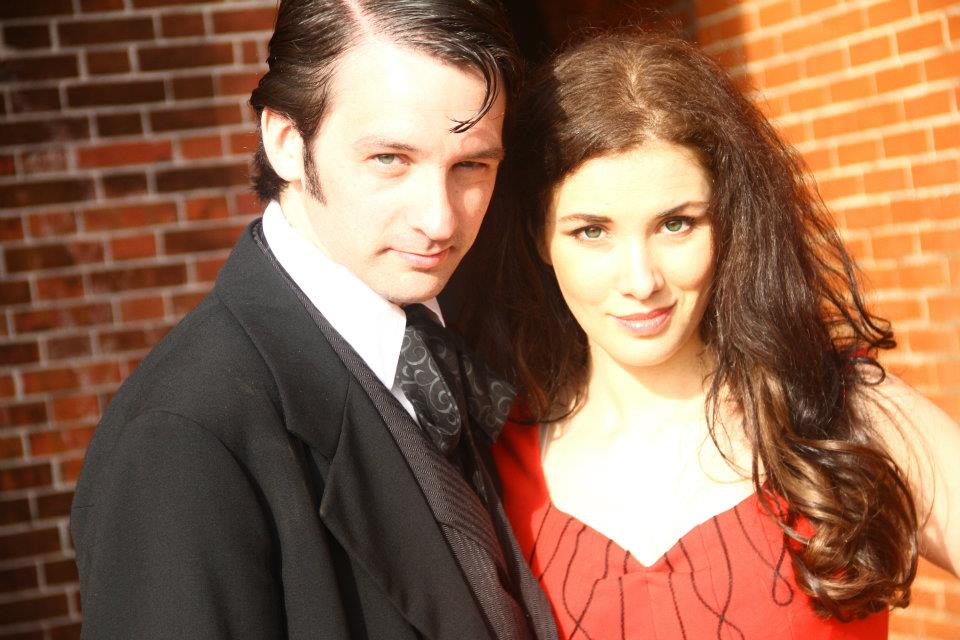 Nathaniel Grauwelman with Hannah Lyn Bryan on the set of The Asylum's 