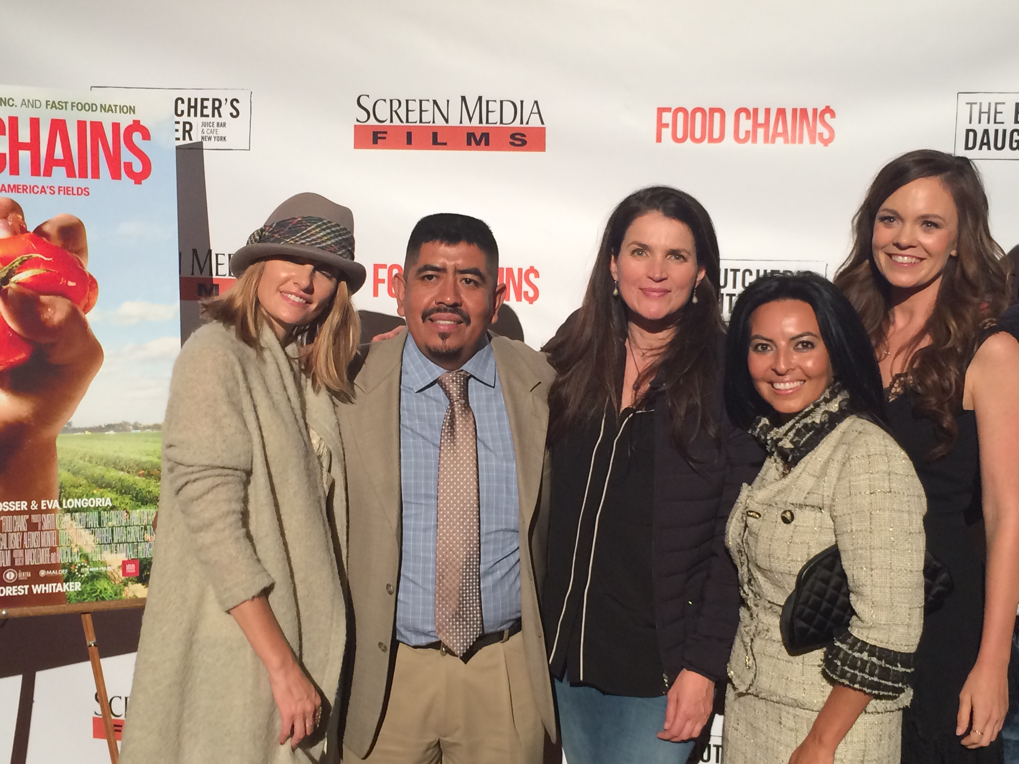 Lisa Leyva, Julia Ormond with Lucas Benitez at the premiere of the documentary Food Chains.