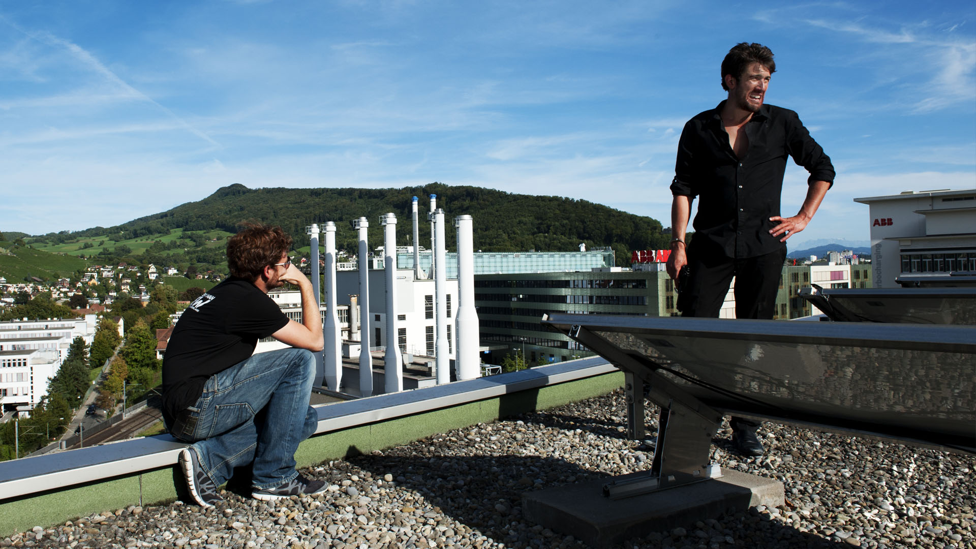 Luis Ventura and Alex Rendall on the set of A Confident Man (2012) overlooking Baden, CH.