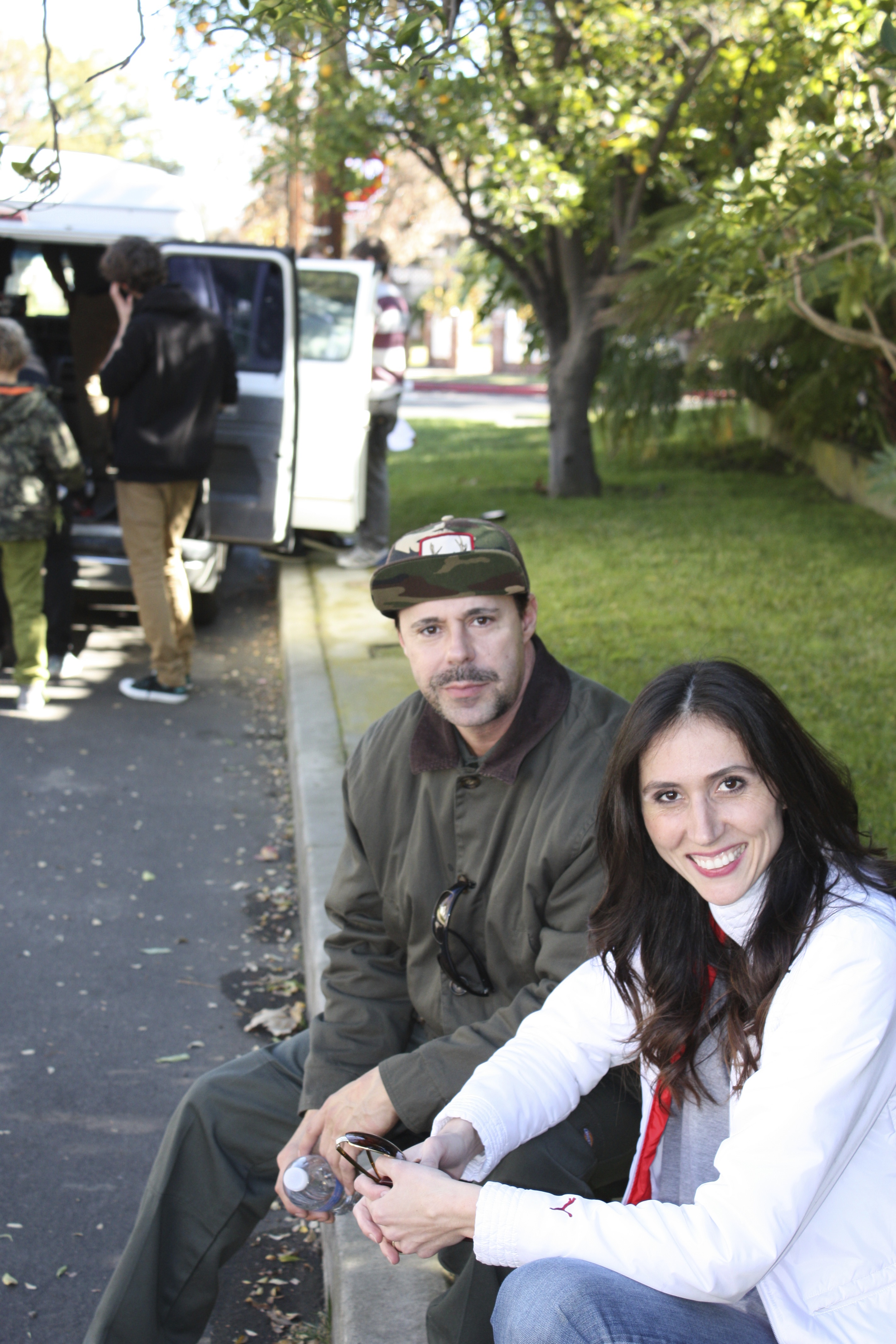 Chris Gowen with Producer Luca Carp on the set of 