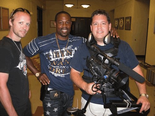 Tim White on the set of 2:59 with Darrin Henson and Jonathan Barbee