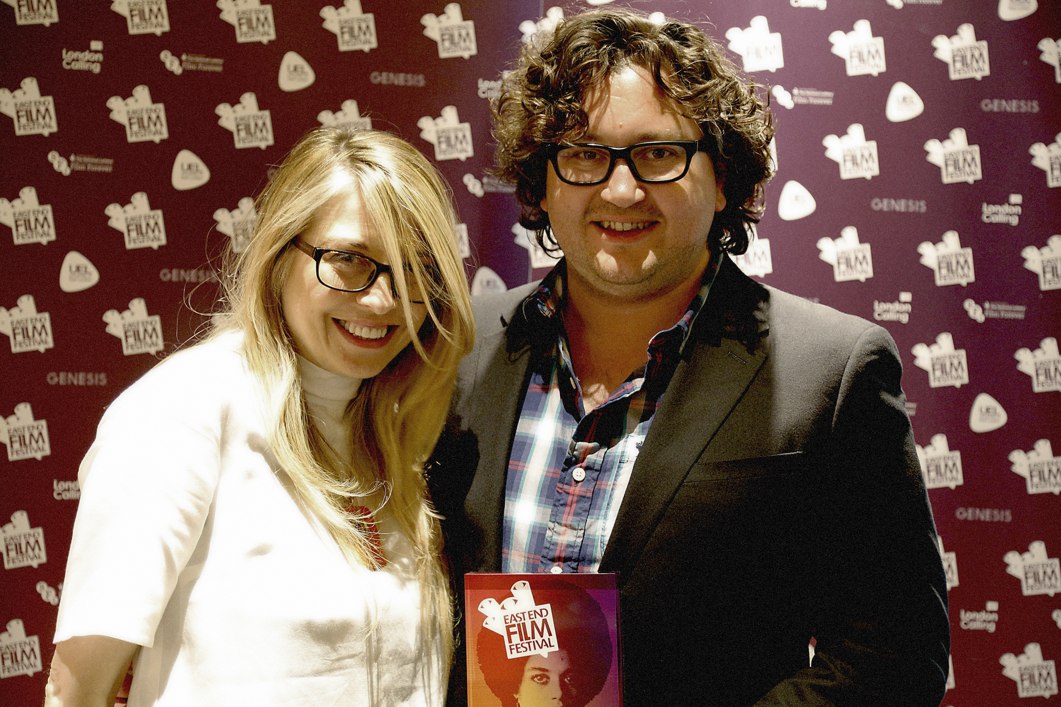 Winning Accession Award at East End Film Festival 2015. Graham Hadfield with Festival Director Alison Poltock.