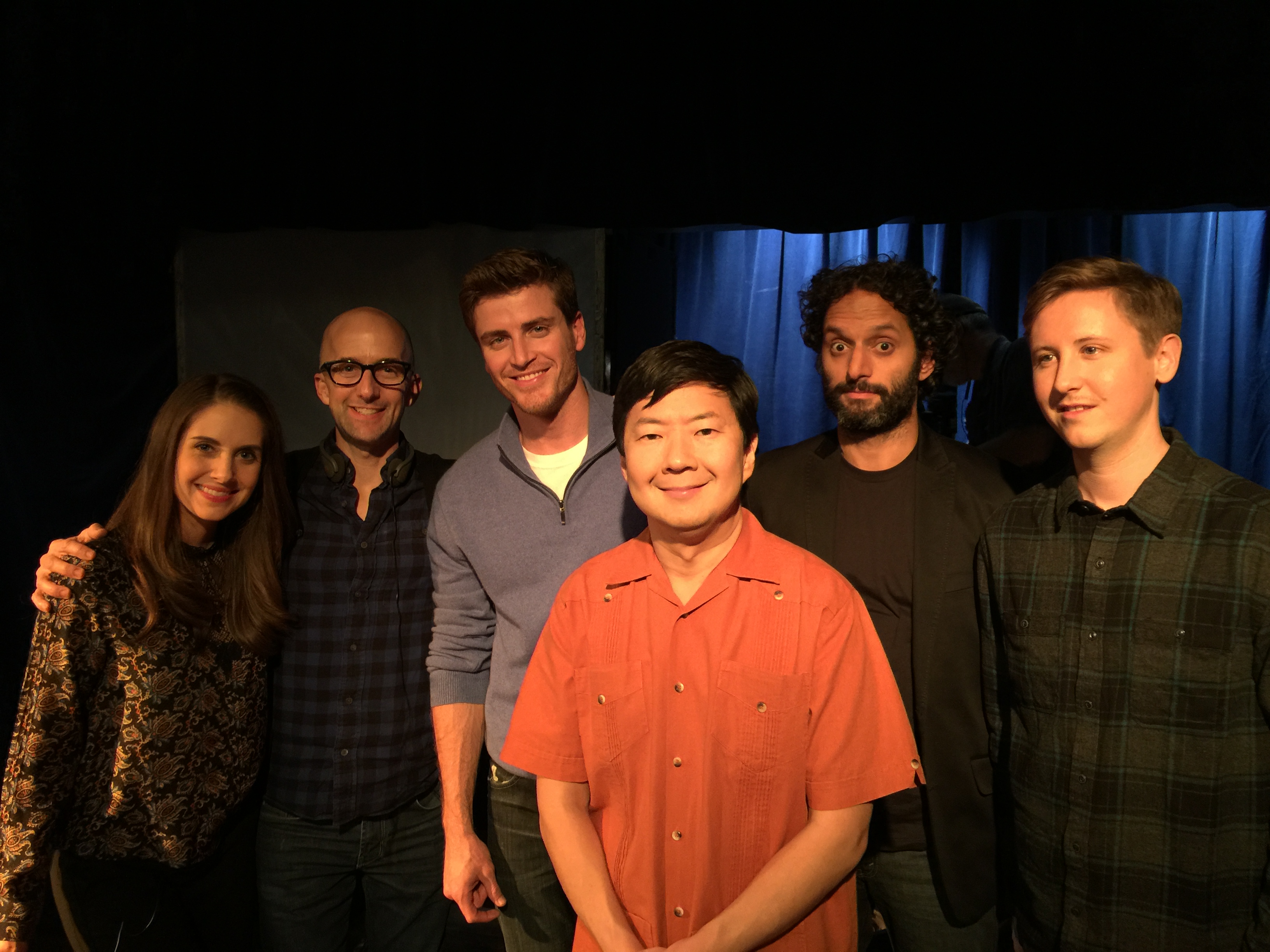 Alison Brie, Jim Rash, Jake Lockett, Ken Jeong, Jason Matzoukas, and Johnny on the set of 