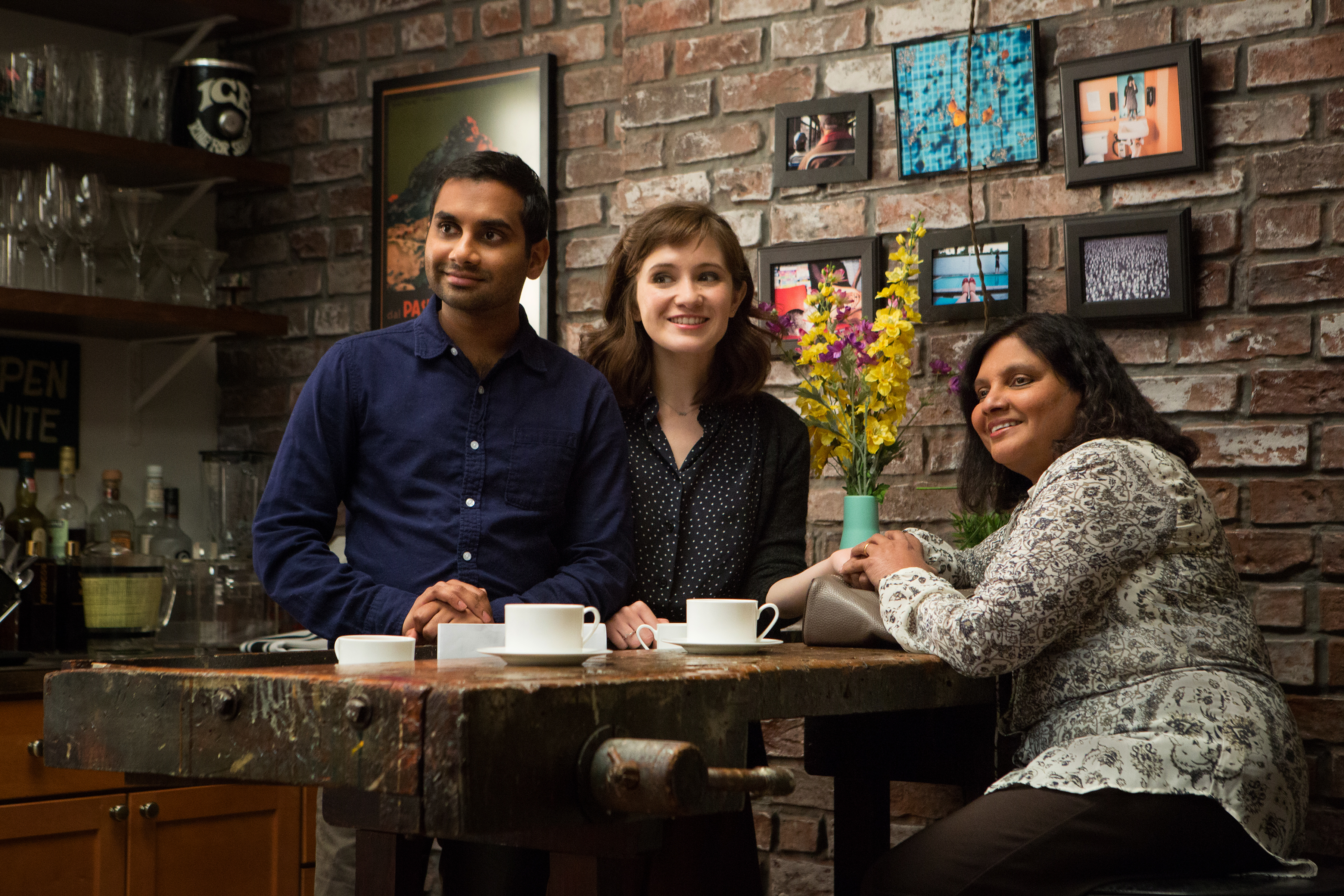 Still of Aziz Ansari, Noël Wells and Fatima Ansari in Master of None (2015)