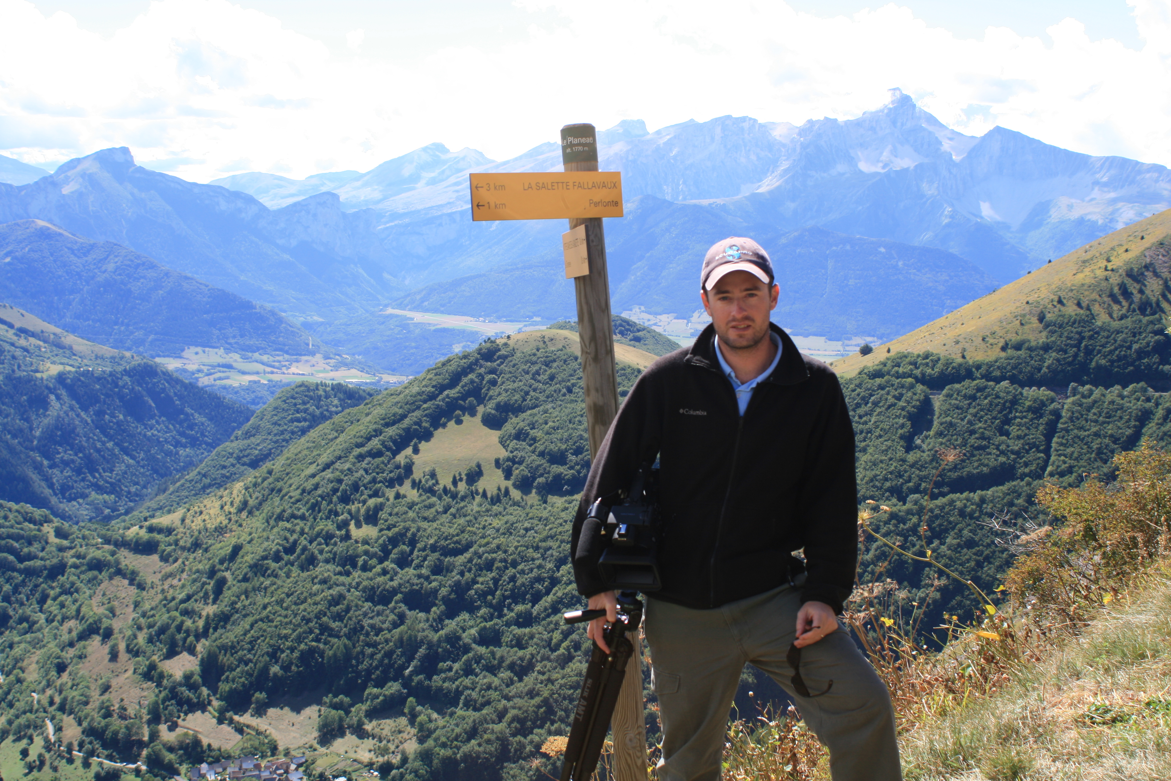 Sean Bloomfield filming in La Salette, France.